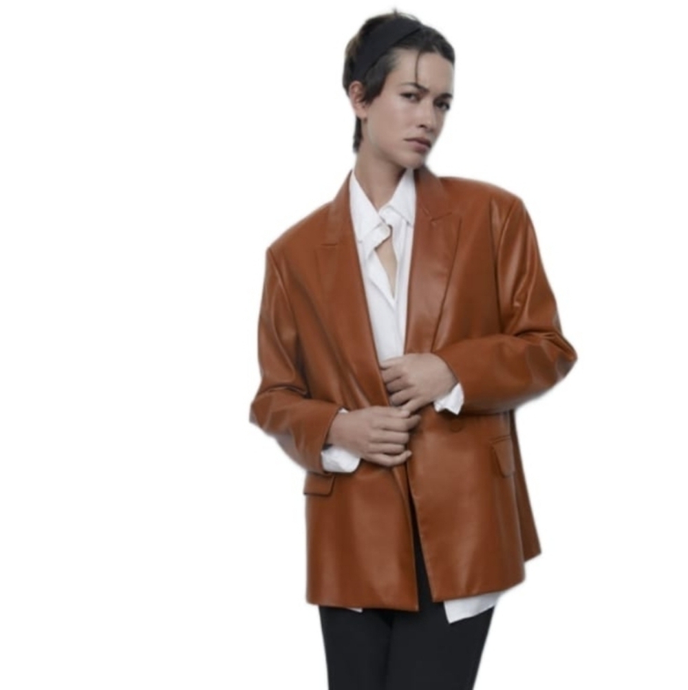 COPY - ZARA FAUX LEATHER OVERSIZED BLAZER WHISKEY | 3046/473 SIZE XL New withou…